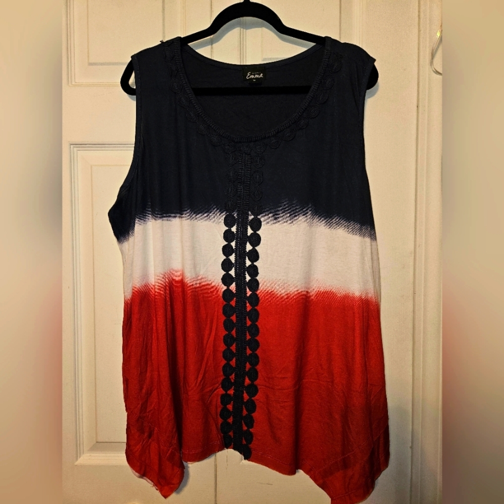#151 Simply Emma- Embellished Asymmetrical Sleeveless Top, Size: 3X